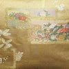 名古屋帯 太鼓柄 落款入り 正絹 木の葉・植物柄 名古屋仕立て 箔 金糸 帯 黄・黄土色_画像2