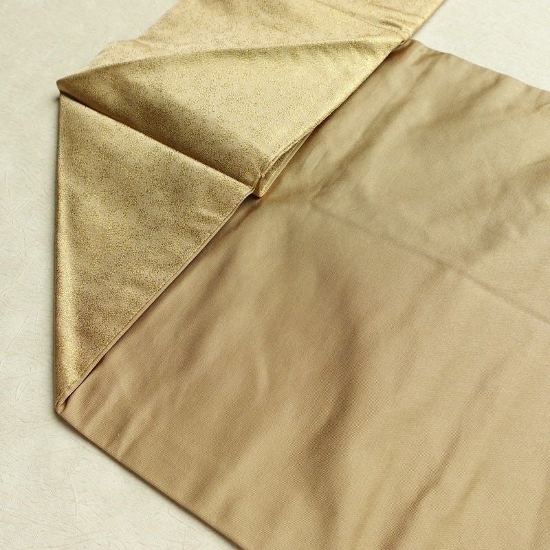 名古屋帯 太鼓柄 落款入り 正絹 木の葉・植物柄 名古屋仕立て 箔 金糸 帯 黄・黄土色_画像18