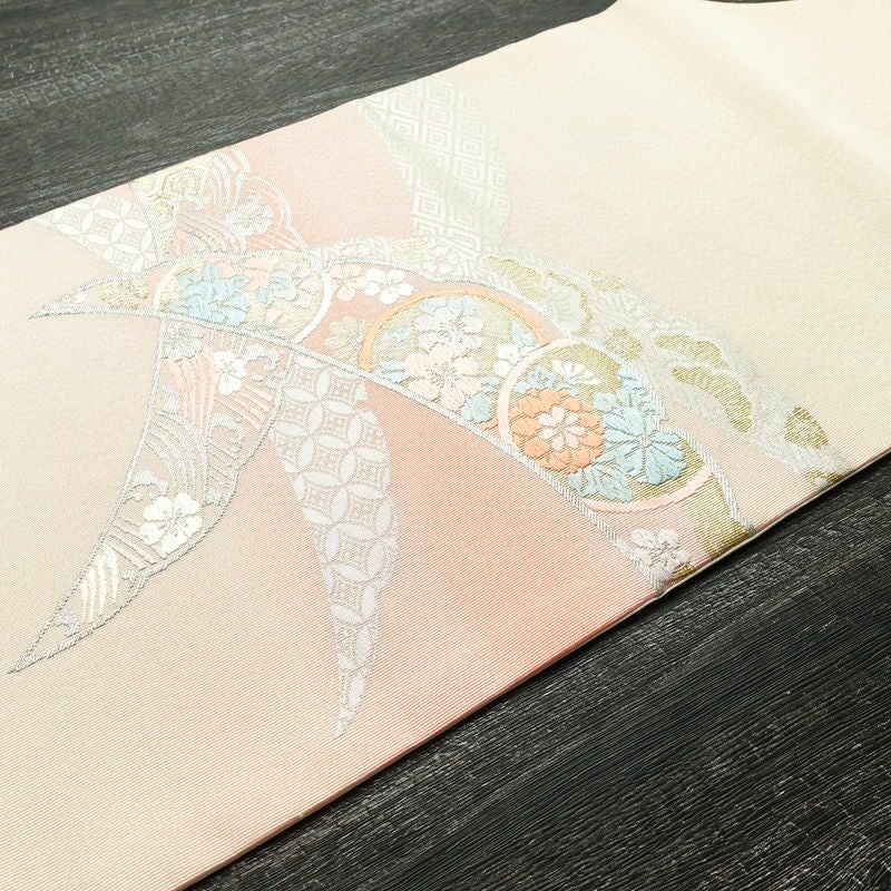 名古屋帯 太鼓柄 良品 正絹 古典柄 名古屋仕立て 箔 金糸 銀糸 帯 ピンク_画像9