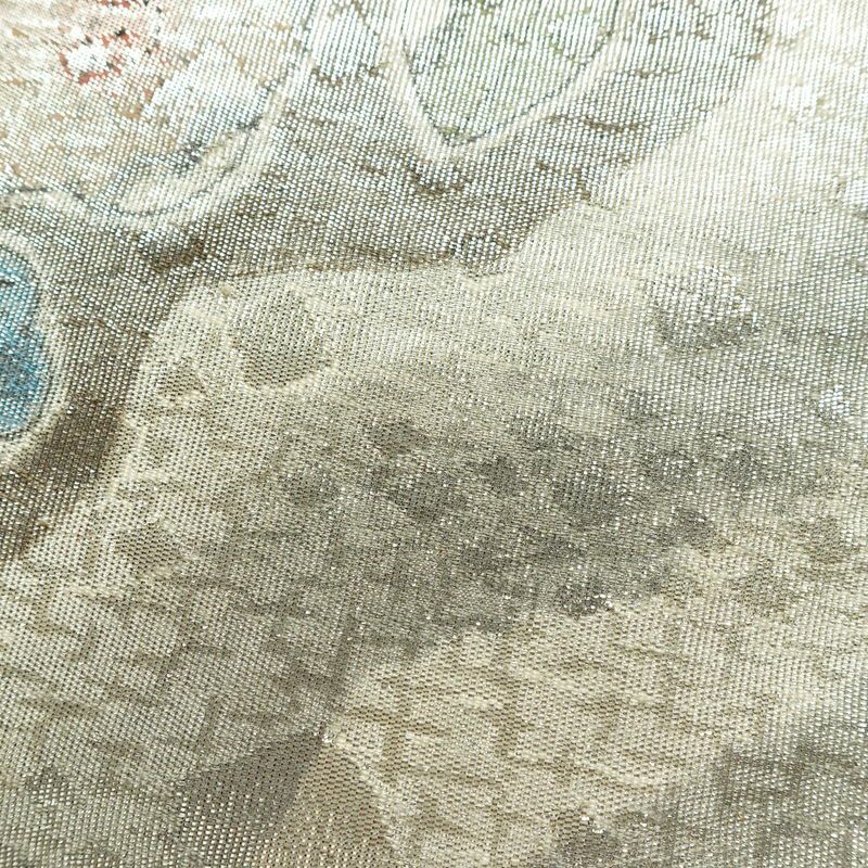 袋帯 太鼓柄 フォーマル用 正絹 木の葉・植物柄 箔 帯 金・銀_画像3