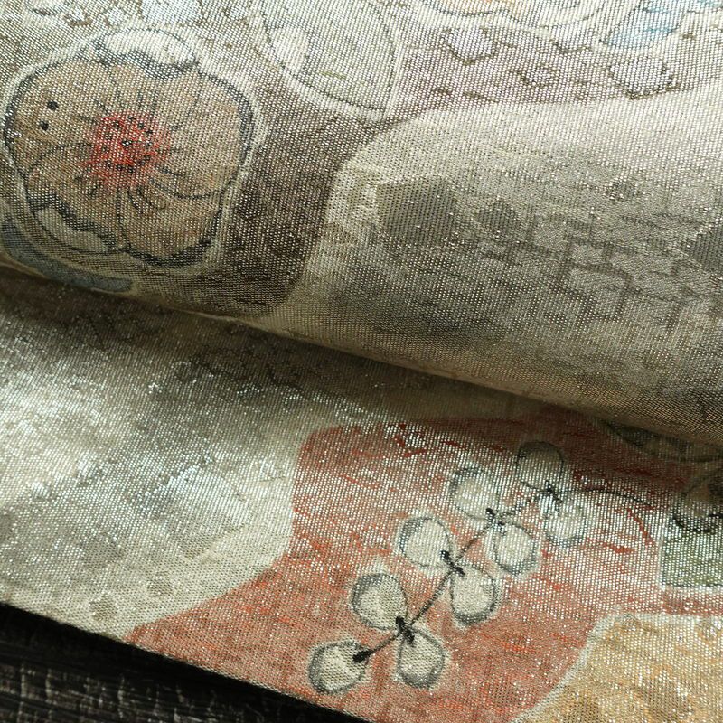 袋帯 太鼓柄 フォーマル用 正絹 木の葉・植物柄 箔 帯 金・銀_画像7