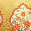 名古屋帯 太鼓柄 正絹 花柄 名古屋仕立て 箔 金通し 金糸 帯 黄・黄土色_画像2