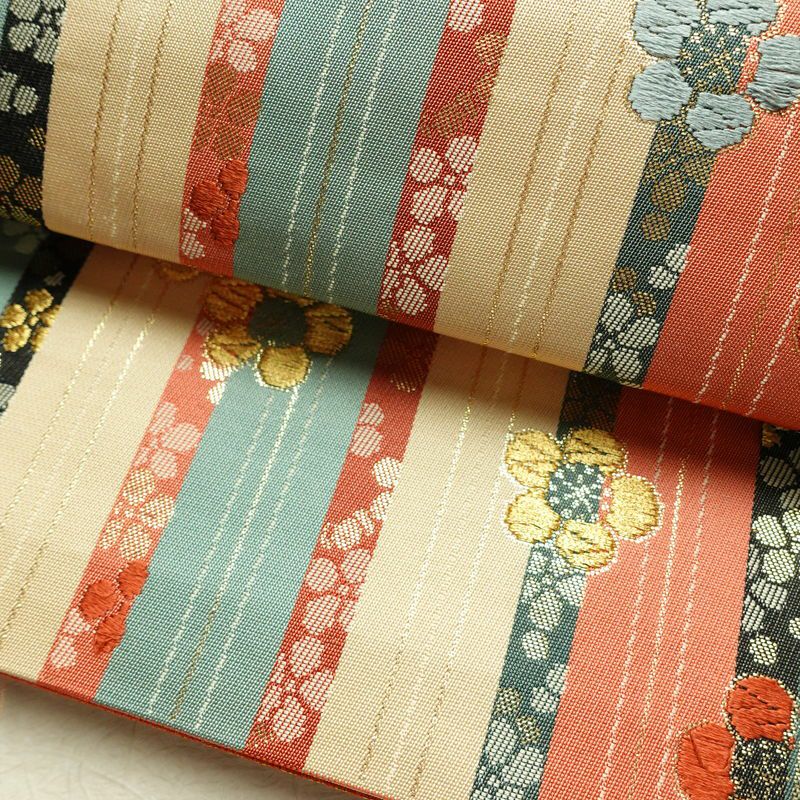 袋帯 リバーシブル 全通柄 美品 フォーマル用 正絹 花柄 箔 金糸 帯 多色使い_画像15