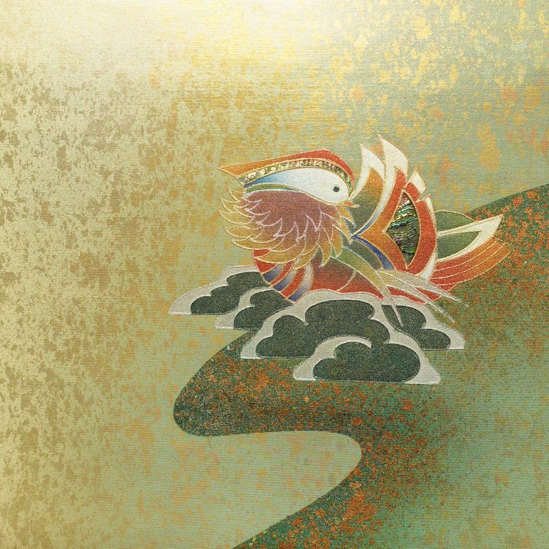 袋帯 太鼓柄 良品 フォーマル用 正絹 人物・動物柄 箔 金彩 帯 黄・黄土色_画像2