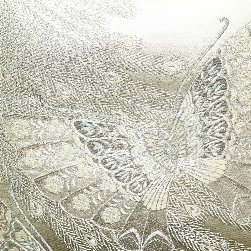 袋帯 六通柄 フォーマル用 正絹 蝶・昆虫柄 箔 銀糸 帯 クリーム_画像2