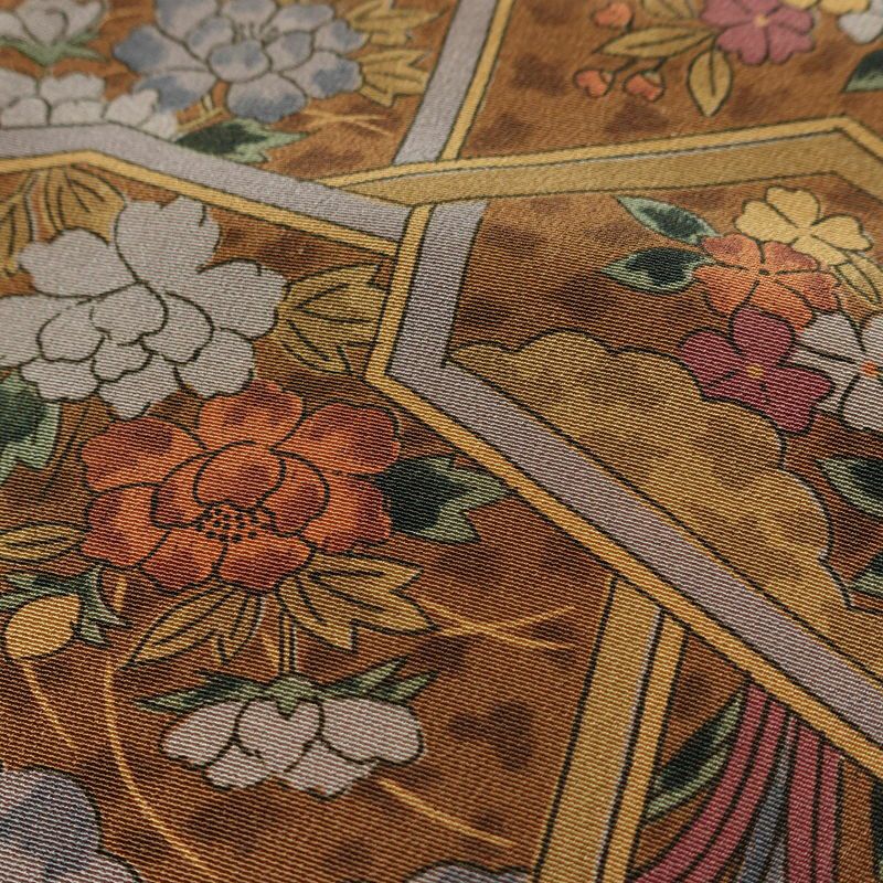 小紋 縮緬 総柄 正絹 古典柄 袷仕立て 身丈157cm 裄丈63.5cm 着物 茶_画像7