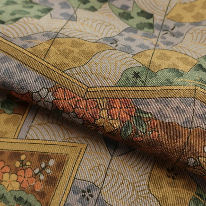 小紋 縮緬 総柄 正絹 古典柄 袷仕立て 身丈157cm 裄丈63.5cm 着物 茶_画像19