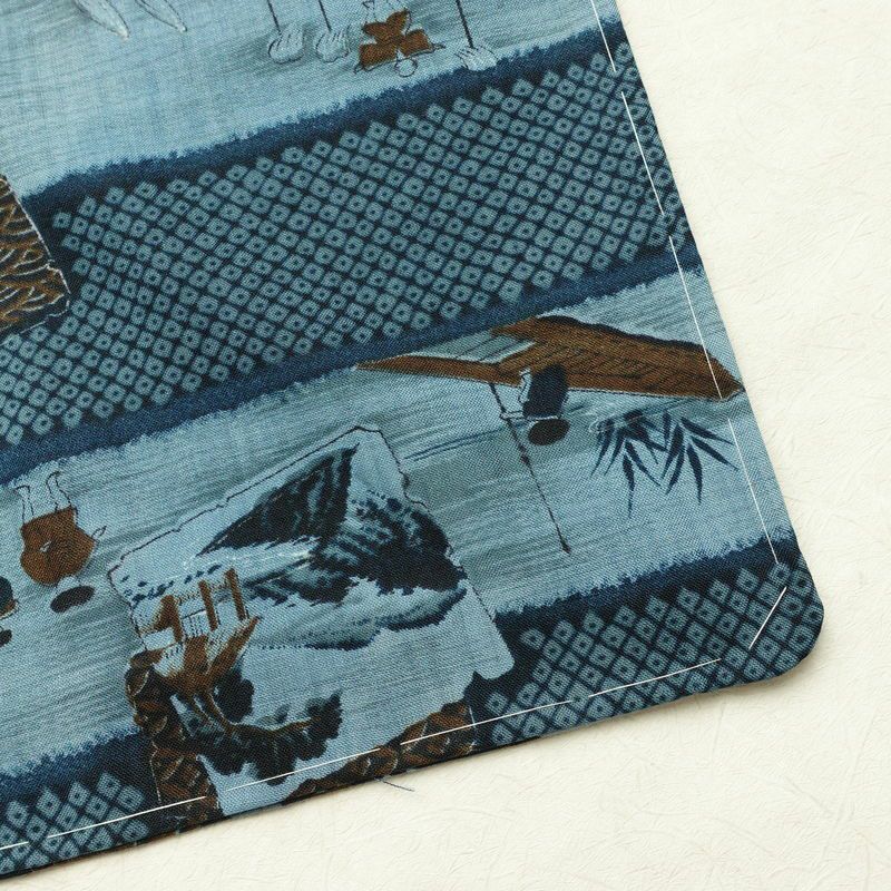 男性用 襦袢 美品 しつけ糸付き モスリン 風景柄 単衣仕立て 身丈134cm 裄丈66cm 青・紺_画像14