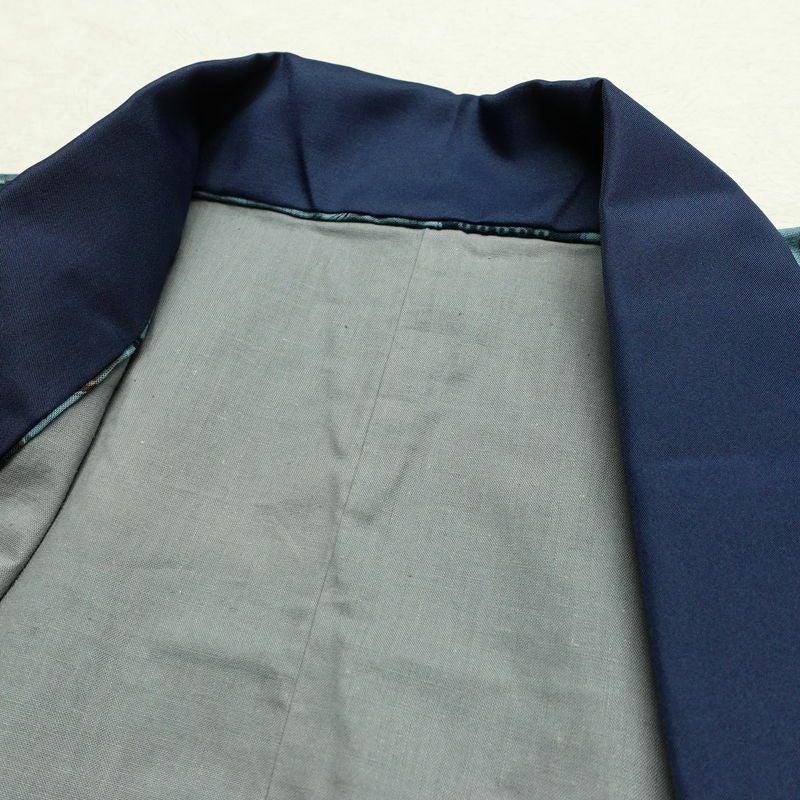 男性用 襦袢 美品 しつけ糸付き モスリン 風景柄 単衣仕立て 身丈134cm 裄丈66cm 青・紺_画像16