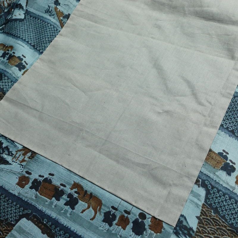 男性用 襦袢 美品 しつけ糸付き モスリン 風景柄 単衣仕立て 身丈134cm 裄丈66cm 青・紺_画像18