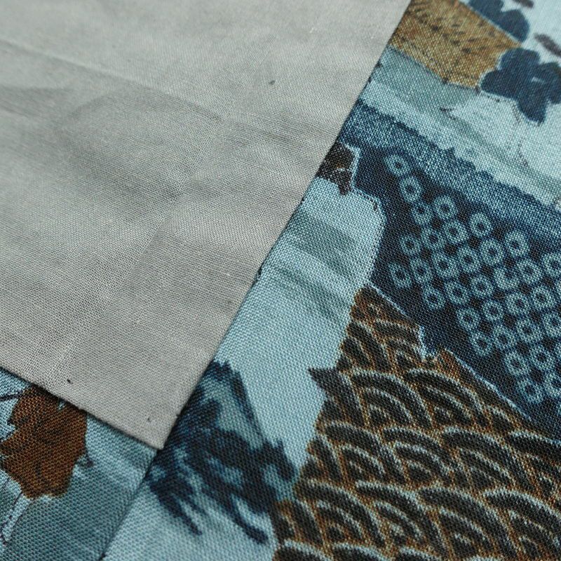 男性用 襦袢 美品 しつけ糸付き モスリン 風景柄 単衣仕立て 身丈134cm 裄丈66cm 青・紺_画像19