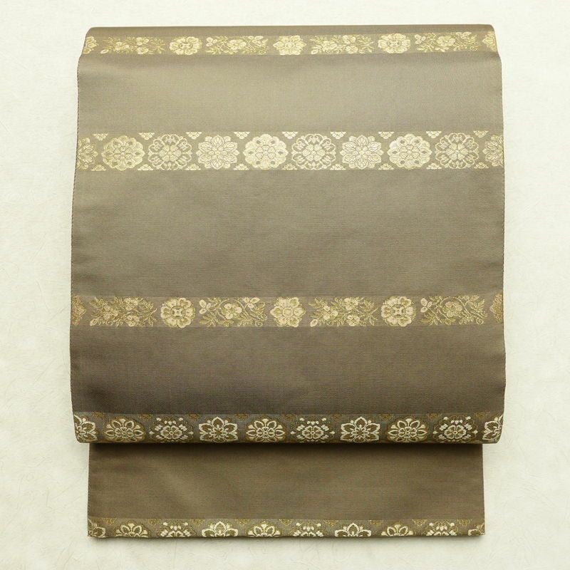 袋帯 青雲間道 伝統工芸士箔屋清兵衛 六通柄 良品 フォーマル用 正絹 縞柄・線柄 箔 帯 茶_画像1