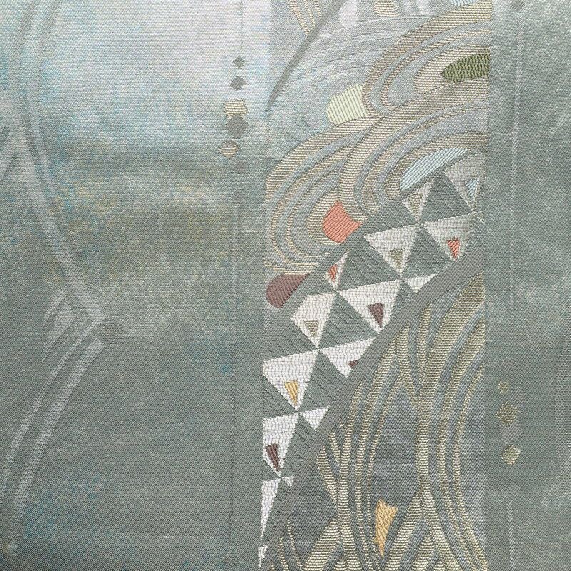 名古屋帯 秀逢錦 太鼓柄 良品 正絹 古典柄 名古屋仕立て 箔 金糸 帯 グレー_画像2