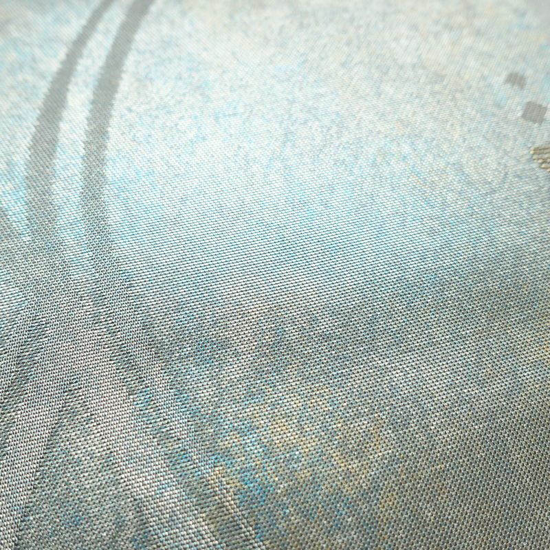 名古屋帯 秀逢錦 太鼓柄 良品 正絹 古典柄 名古屋仕立て 箔 金糸 帯 グレー_画像6