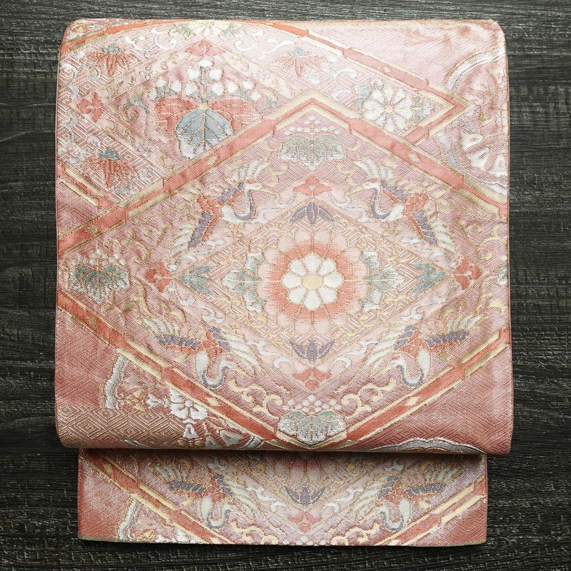 袋帯 六通柄 フォーマル用 正絹 古典柄 箔 帯 ピンク_画像1