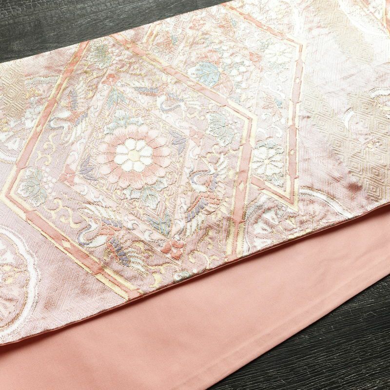 袋帯 六通柄 フォーマル用 正絹 古典柄 箔 帯 ピンク_画像10