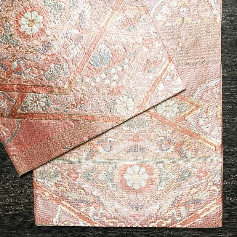 袋帯 六通柄 フォーマル用 正絹 古典柄 箔 帯 ピンク_画像12