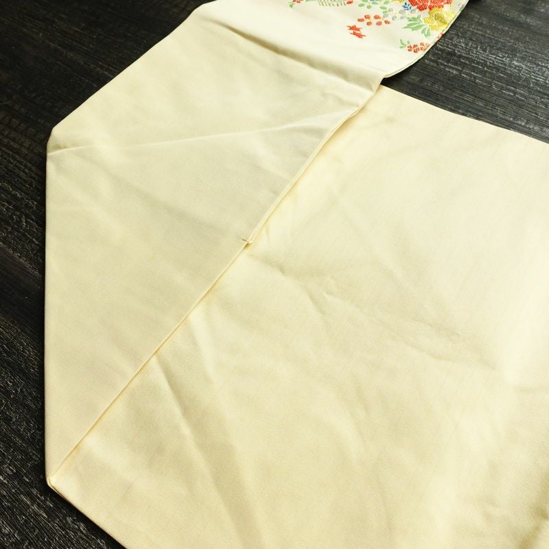 名古屋帯 太鼓柄 正絹 花柄 名古屋仕立て 金糸 銀糸 帯 ポケット付 クリーム_画像19