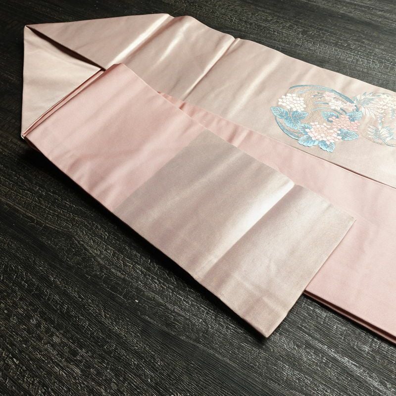 名古屋帯 太鼓柄 正絹 花柄 名古屋仕立て 箔 帯 ピンク_画像20