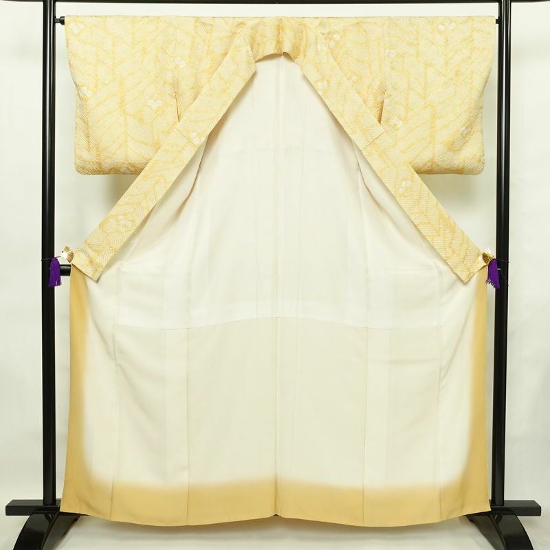 小紋 絞り 総絞り 正絹 古典柄 袷仕立て 身丈160cm 裄丈65.5cm 着物 クリーム_画像3