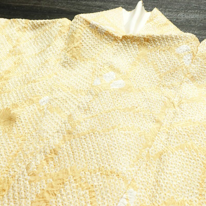 小紋 絞り 総絞り 正絹 古典柄 袷仕立て 身丈160cm 裄丈65.5cm 着物 クリーム_画像17