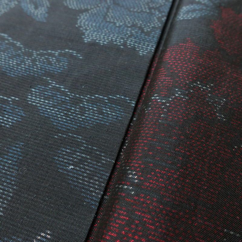 紬 正絹 花柄 袷仕立て 身丈159.5cm 裄丈64cm 着物 青・紺_画像8