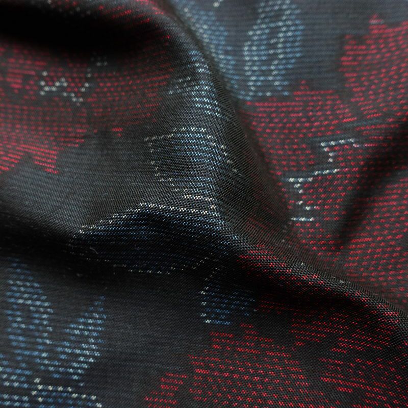 紬 正絹 花柄 袷仕立て 身丈159.5cm 裄丈64cm 着物 青・紺_画像21