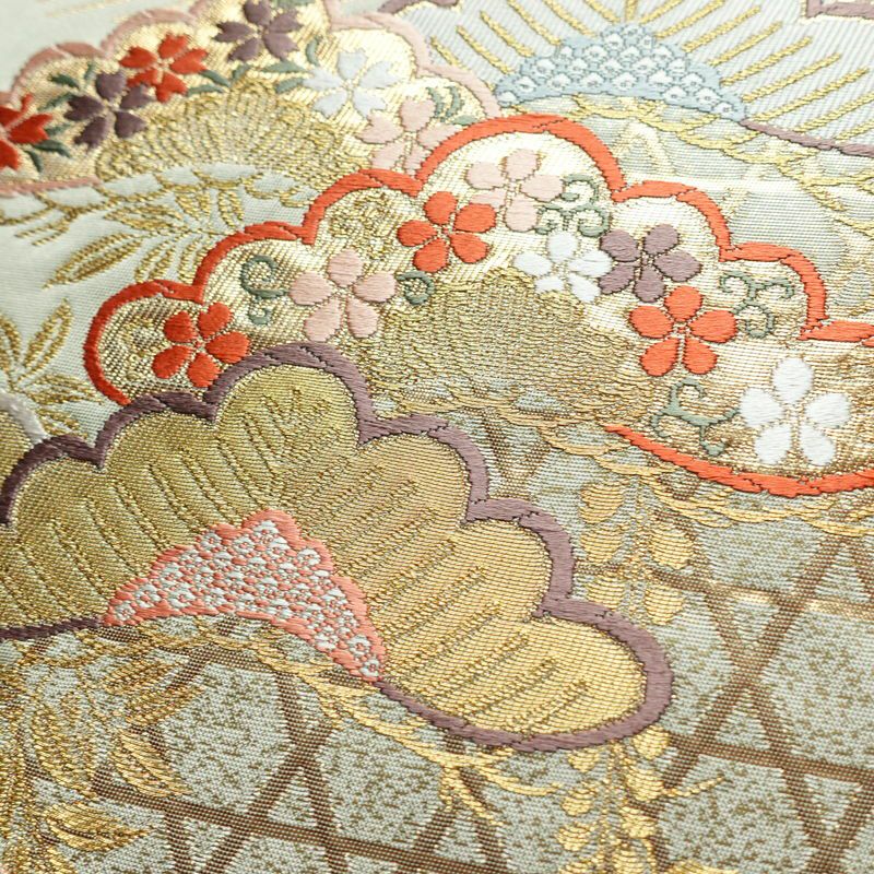 袋帯 六通柄 フォーマル用 正絹 古典柄 松 箔 金糸 帯 緑・うぐいす色_画像3