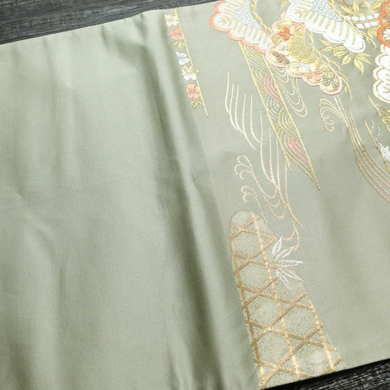 袋帯 六通柄 フォーマル用 正絹 古典柄 松 箔 金糸 帯 緑・うぐいす色_画像14