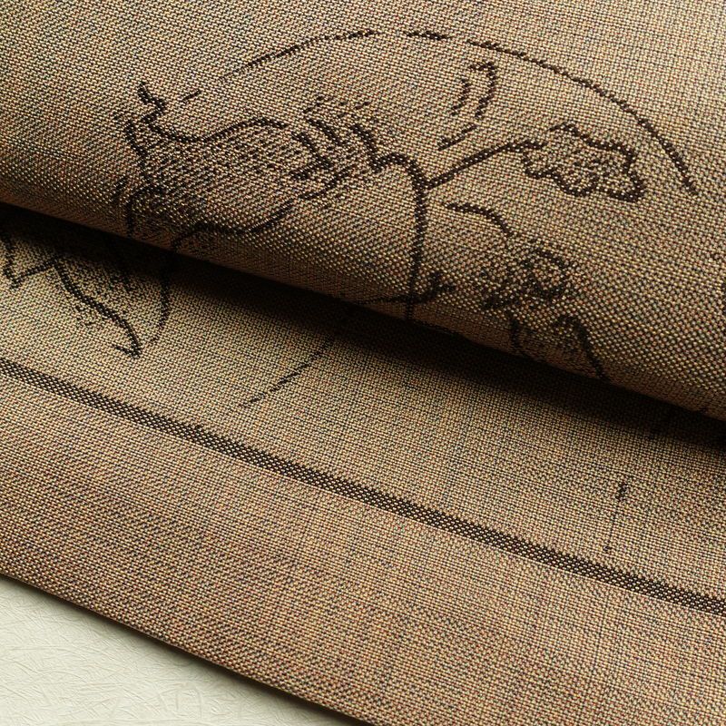 袋帯 未仕立て 六通柄 良品 一般用 正絹 木の葉・植物柄 帯 ベージュ_画像7