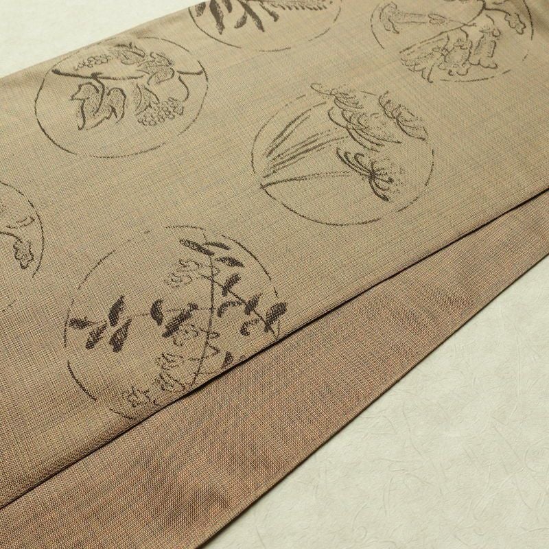 袋帯 未仕立て 六通柄 良品 一般用 正絹 木の葉・植物柄 帯 ベージュ_画像11