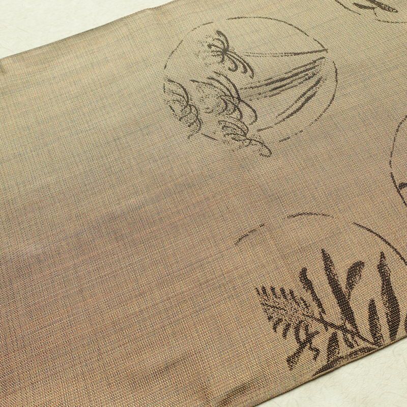 袋帯 未仕立て 六通柄 良品 一般用 正絹 木の葉・植物柄 帯 ベージュ_画像16