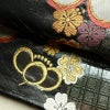 袋帯 六通柄 振袖用 正絹 花柄 桜 箔 金糸 帯 黒_画像7