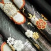 袋帯 六通柄 振袖用 正絹 花柄 桜 箔 金糸 帯 黒_画像21