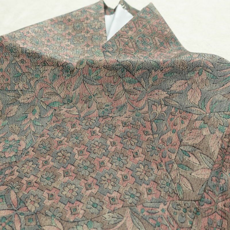 小紋 良品 しつけ糸付き 縮緬 総柄 ポリエステル 木の葉・植物柄 袷仕立て 身丈166cm 裄丈66cm 着物 多色使い_画像17