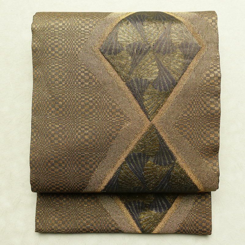 袋帯 太鼓柄 特許番号177743号 フォーマル用 正絹 幾何学柄・抽象柄 金糸 帯 茶_画像1