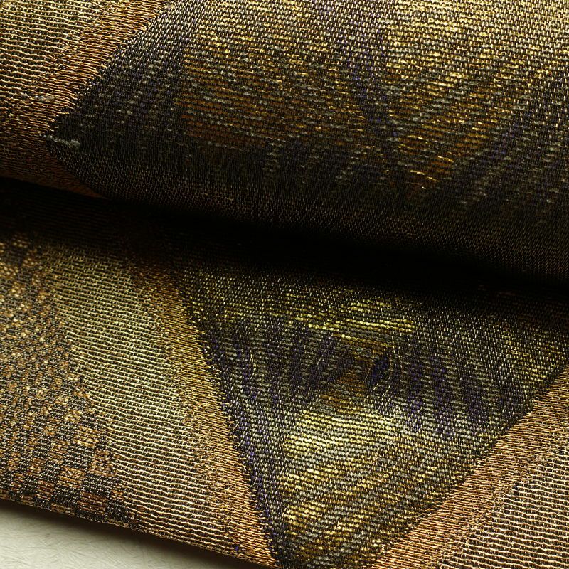 袋帯 太鼓柄 特許番号177743号 フォーマル用 正絹 幾何学柄・抽象柄 金糸 帯 茶_画像8