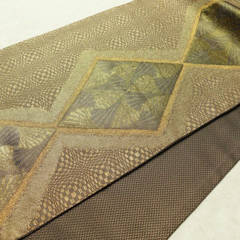 袋帯 太鼓柄 特許番号177743号 フォーマル用 正絹 幾何学柄・抽象柄 金糸 帯 茶_画像11