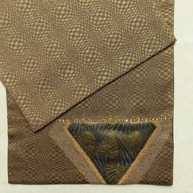 袋帯 太鼓柄 特許番号177743号 フォーマル用 正絹 幾何学柄・抽象柄 金糸 帯 茶_画像14