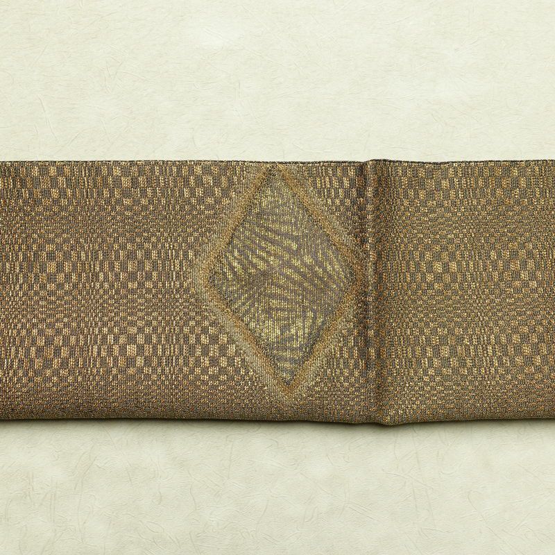袋帯 太鼓柄 特許番号177743号 フォーマル用 正絹 幾何学柄・抽象柄 金糸 帯 茶_画像16