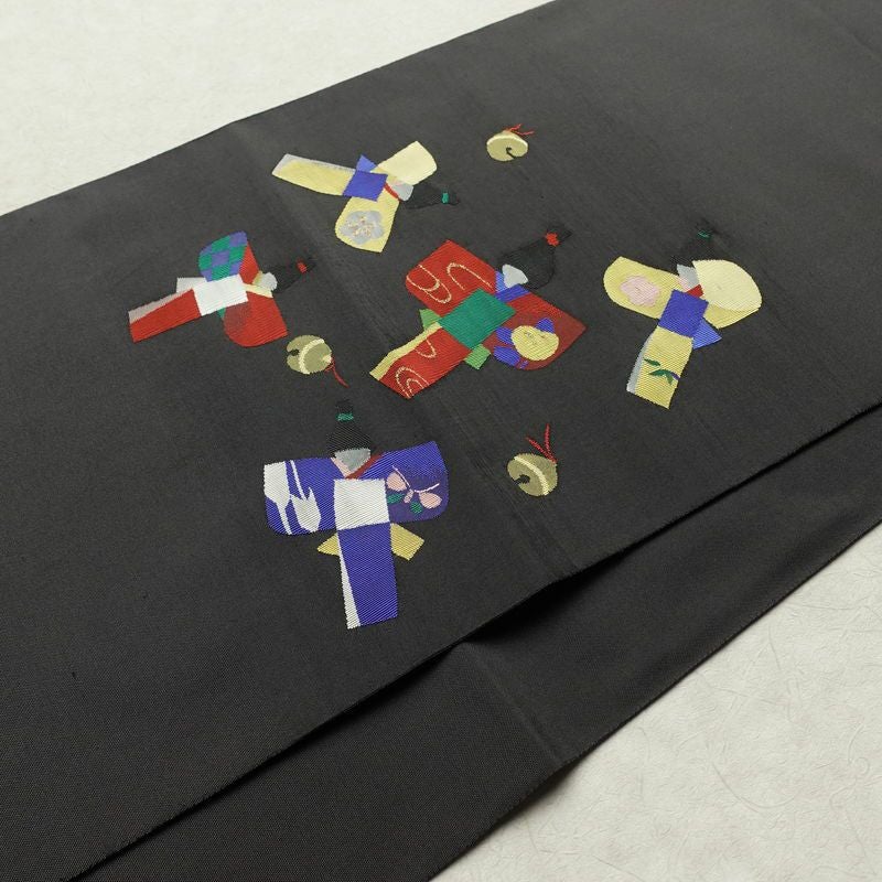 袋帯 六通柄 良品 一般用 正絹 長尺 人物・動物柄 帯 グレー_画像12