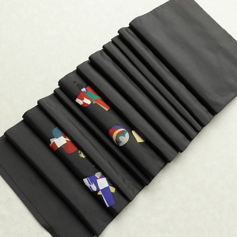 袋帯 六通柄 良品 一般用 正絹 長尺 人物・動物柄 帯 グレー_画像18