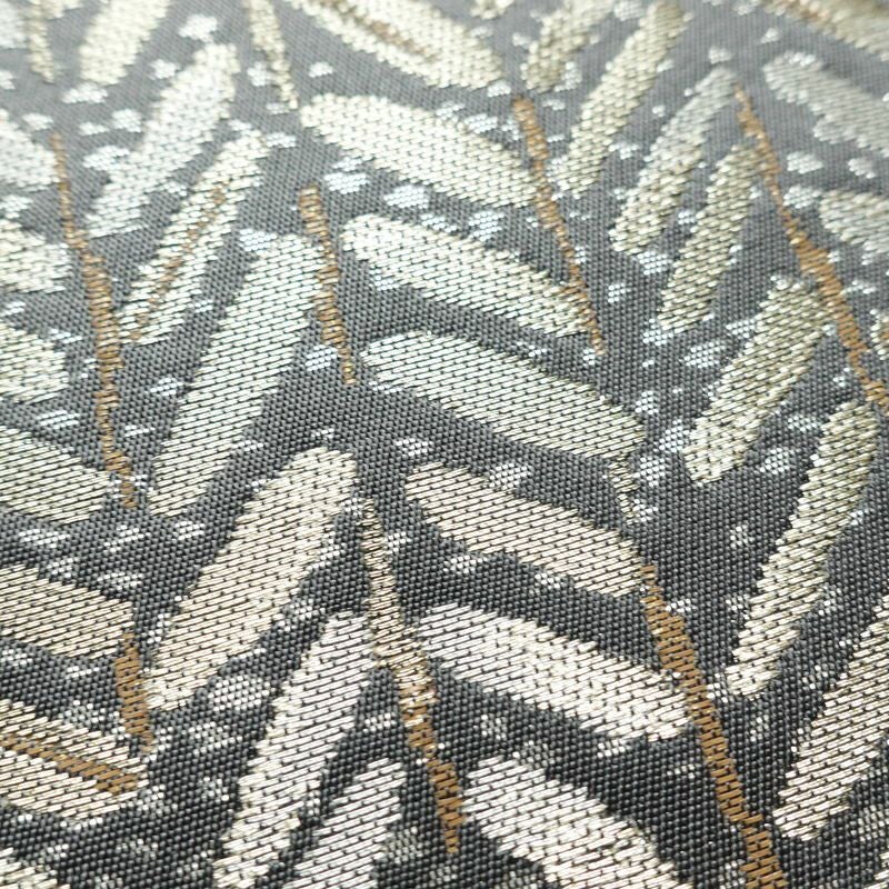 袋帯 六通柄 良品 フォーマル用 正絹 木の葉・植物柄 帯 グレー_画像4