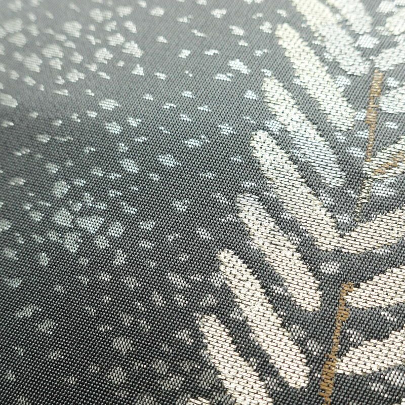 袋帯 六通柄 良品 フォーマル用 正絹 木の葉・植物柄 帯 グレー_画像5