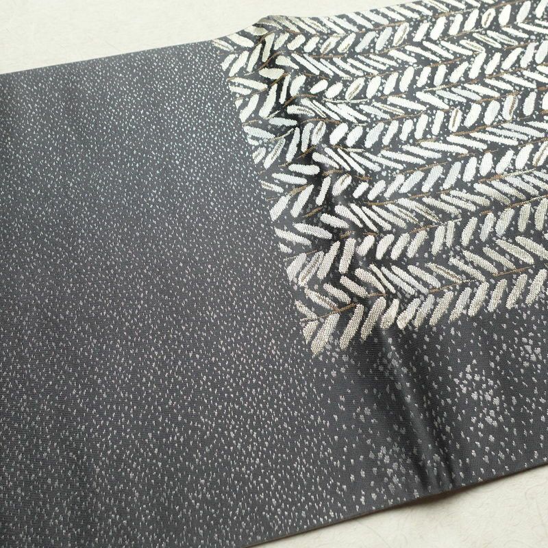 袋帯 六通柄 良品 フォーマル用 正絹 木の葉・植物柄 帯 グレー_画像16