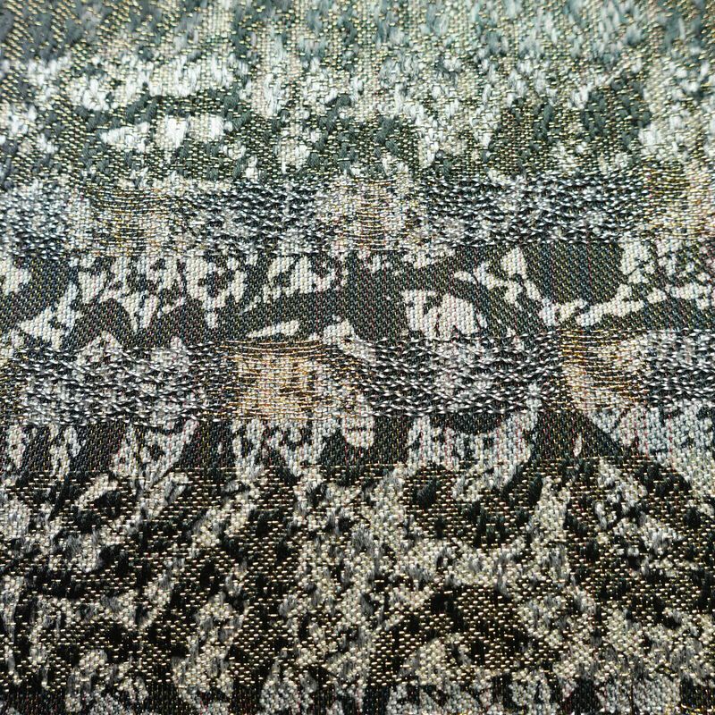 袋帯 全通柄 美品 正絹 木の葉・植物柄 金通し フォーマル 帯 緑・うぐいす色_画像4