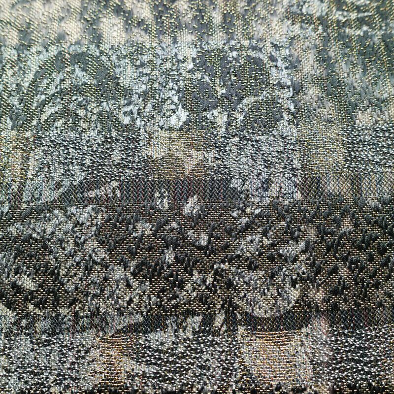 袋帯 全通柄 美品 正絹 木の葉・植物柄 金通し フォーマル 帯 緑・うぐいす色_画像6