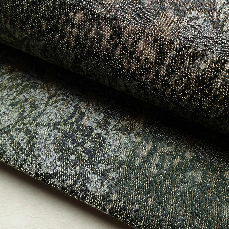 袋帯 全通柄 美品 正絹 木の葉・植物柄 金通し フォーマル 帯 緑・うぐいす色_画像7