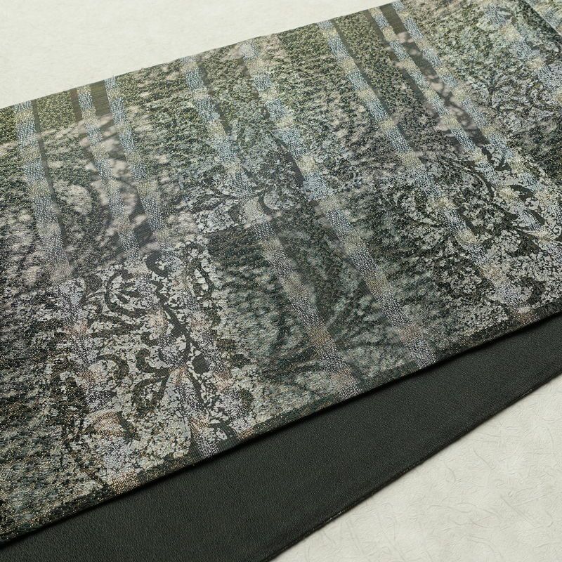 袋帯 全通柄 美品 正絹 木の葉・植物柄 金通し フォーマル 帯 緑・うぐいす色_画像11