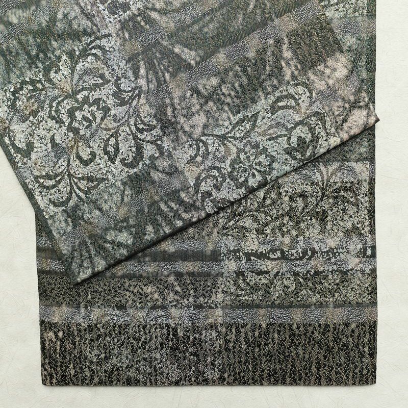袋帯 全通柄 美品 正絹 木の葉・植物柄 金通し フォーマル 帯 緑・うぐいす色_画像13